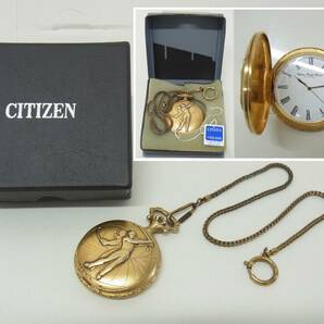 CITIZEN シチズン☆ポケットウォッチ 0200-028861-Y 懐中時計☆21石 ゴールドカラー ゴルフ 時計 pocket watch ビンテージ 稼働品 現状 6の画像1