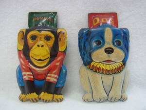 * tin plate toy pekopeko2 piece dog chin pansy kachikachikli car Showa Retro Vintage antique . toy that time thing present condition 60