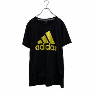 a604-6502 adidas 半袖 ロゴTシャツ M ブラック イエロー アディダス クルーネック ビッグロゴ 古着卸 アメリカ仕入