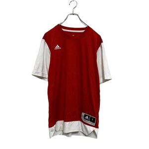 a604-6503 adidas 半袖 ロゴTシャツ S レッド ホワイト アディダス 切替 クルーネック サッカー スポーツ 古着卸 アメリカ仕入