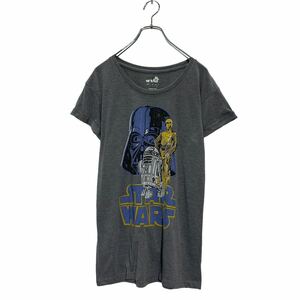 a604-6888 STAR WARS 半袖 プリントTシャツ M レディース グレー スターウォーズ R2D2 C3PO 袖ロールアップ 古着卸 アメリカ仕入