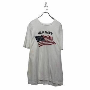 a604-7136 OLDNAVY 半袖 プリント Tシャツ オールドネイビー L ホワイト アメリカ国旗 クルーネック 古着卸 アメリカ仕入
