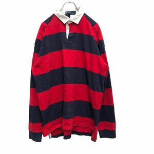 a604-7427 90s Polo Ralph Lauren ラガーシャツ Lサイズ ラルフローレン ボーダー レッド×ネイビー 古着卸 アメリカ仕入