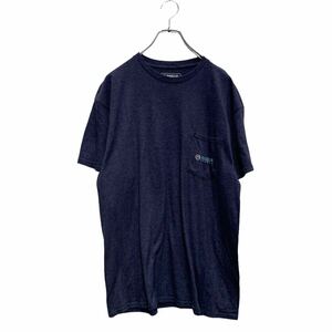 a604-7623 MAGELLAN 半袖 プリントTシャツ L 杢ネイビー クルーネック 胸ポケット バックプリント 古着卸 アメリカ仕入