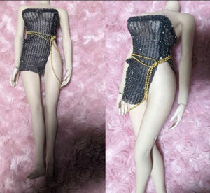 1/6 doll for TBLeaguefa Ise nS07 Cool Girl Gold lame mesh dress chain belt 
