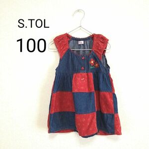 【S.TOL ストル】キッズ 女の子 ノースリーブ ワンピース チュニック　100cm　パッチワーク　花柄