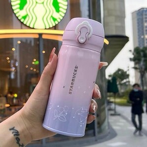 スタバ  ステンレスボトル 真空断熱 350ml保温保冷 ピンク/パープル 星空  ステンレス タンブラー 水筒 直飲みの画像1