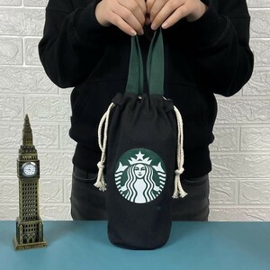 スタバ　ミニバッグ 黒 巾着袋 　タンブラー ロースタリー 水筒 ペットボトル カバー ホルダー スタバトートバッグ　海外限定