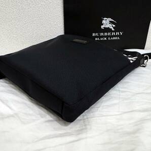 美品 激レア BURBERRY BLACK LABEL 強靭なバリスティックナイロン＆本革 ミニショルダーバッグ ノバチェック 紺白 #2728の画像9