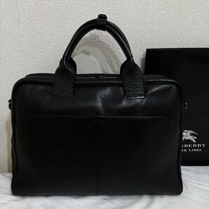 レア BURBERRY BLACK LABEL バーバリーブラックレーベル オールレザー 本革 ブリーフケース ビジネスバッグ 黒 #2730の画像6