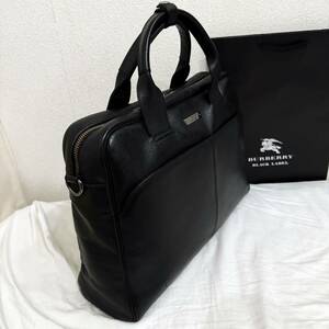 レア BURBERRY BLACK LABEL バーバリーブラックレーベル オールレザー 本革 ブリーフケース ビジネスバッグ 黒 #2730