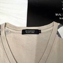 美品 BURBERRY BLACK LABEL バーバリーブラックレーベル 半袖VネックTシャツ 肩ノバチェック ホース刺繍 ベージュ 2(M) #2735_画像3
