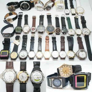 D86●美品含む 30点セット メンズ腕時計 革 レザーベルト SEIKO/CITIZEN/REVUE THOMMEN LANDMARK TREKKING/TIMEX 他 大量まとめ クォーツ