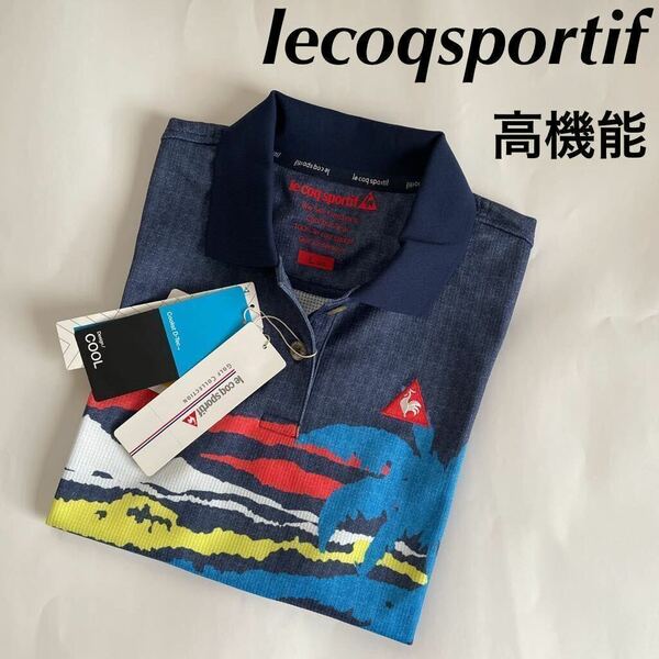 【L】送料無料/新品定価12100円/lecoqsportif/ルコックスポティッフ/ルコックゴルフ/レディース/半袖ポロシャツ/ゴルフシャツ/高機能/紺