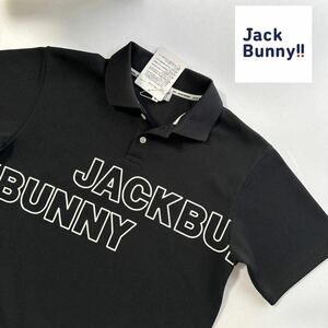 5/L 新品/JACK BUNNY (ジャックバニー/メンズ] 半袖 ポロシャツ PEダブルカノコ ゴルフシャツ　ゴルフウェア　父の日プレゼントに◎ 黒/BK