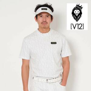 M 新品定価20900円/V12 ゴルフ モックシャツ /V TWELVE LUX/メンズ 半袖 シャツ モックネック ハイネック LUX 吸水速乾 ストレッチ ／白