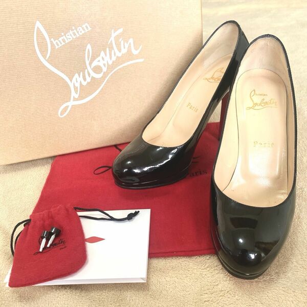 【美品】クリスチャンルブタン パテントレザー パンプス 35.5 高さ120 Christian Louboutin ハイヒール