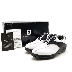 送料無料 美品 フットジョイ 靴 ゴルフシューズ 45418J グリーンジョイズ レザー 25cm オフホワイト系 黒系 メンズ