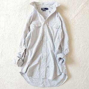 T667 極美品 ポロラルフローレン ストライプコットンシャツ POLO RALPH LAUREN ホワイト×ブルー サイズL メンズ 綿100% 羽織り 長袖の画像1