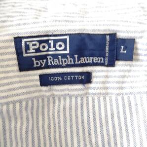 T667 極美品 ポロラルフローレン ストライプコットンシャツ POLO RALPH LAUREN ホワイト×ブルー サイズL メンズ 綿100% 羽織り 長袖の画像4
