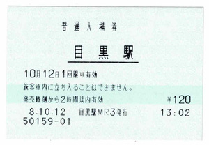 ★ＪＲ東日本★目黒駅★入場券★マルス券★平成8年