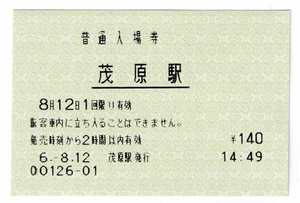 ★ＪＲ東日本★茂原駅★入場券★マルス券★平成6年