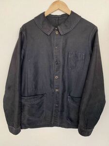 貴重 30s 40s French vintage black moleskin work jacket light weight 6ボタン フレンチ　ワークジャケット　ブラックモールスキン 丸襟