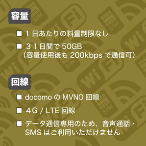 (50GB 31日間) (docomo回線) データ通信専用プリペイドSIM（規定容量使用後も期間中は低速でご利用可）の画像2