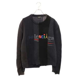 BALENCIAGA バレンシアガ FRONT LOGO ドッキングウールニットセーター ブラック レディース 657334 T3201