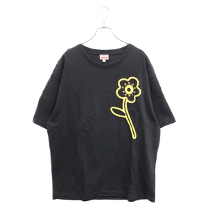 KENZO ケンゾー RUE VIVIENNE OVERSIZED T-SHIRT フロントフラワー刺繍クルーネック半袖Tシャツ FD65TS1144SI ブラック