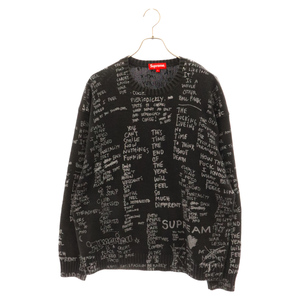 SUPREME シュプリーム 23SS Gonz Poems Sweater ゴンズポエムクルーネック総柄ニットセーター ブラック