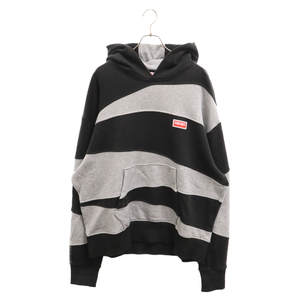 KENZO ケンゾー DAZZLE STRIPE OVERSIZE HOODIE ダズルストライプフロントロゴパーカー FD65SW0624MB ブラック グレー