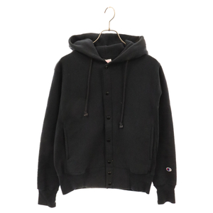 CHAMPION チャンピオン REVERSE WEAVE SNAP HOODED SWEAT SHIRT 赤単タグ復刻 スナップボタンスウェットパーカー ブラック C5-E103