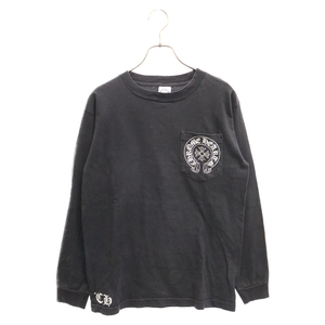 CHROME HEARTS クロムハーツ ホースシュー スクロールラベルプリント 長袖Tシャツ カットソー ロンT ブラック