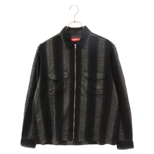 SUPREME シュプリーム 23AW Stripe Flannel Zip Up Shirt ストライプ フランネル ジップ アップ 長袖シャツ ブラック