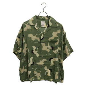 ヴィスヴィム 23SS CROSBY SHIRT S/S HIKAKU クロスビー レーヨンオープンカラー ヒカク 鶴プリント 半袖シャツ グリーン 0123105011018