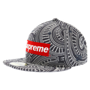 SUPREME シュプリーム ×New Era 14SS Uptown Box Logo Cap アップタウン 刺繍 総柄 ボックスロゴ キャップ ネイビー