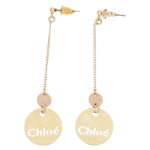 Chloe クロエ ロゴ プレート チェーン ピアス ゴールド