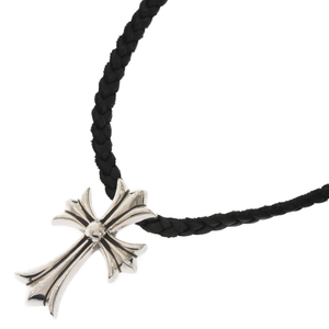 CHROME HEARTS クロムハーツ CH CRS SML BC / スモールCHクロス レザーブレイド Wボロチップ ネックレス シルバー