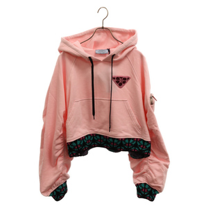 PRADA Prada 21AW Cropped Hoodie triangle Logo plate attaching cropped pants Parker Pink Lady -s134637 S212 1T56