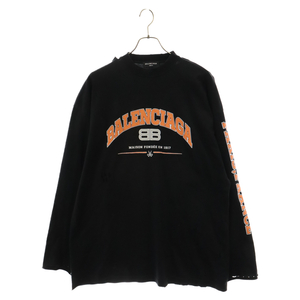 BALENCIAGA バレンシアガ 22SS ロゴ クラッシュ加工 ロンT カットソー ブラック 681046