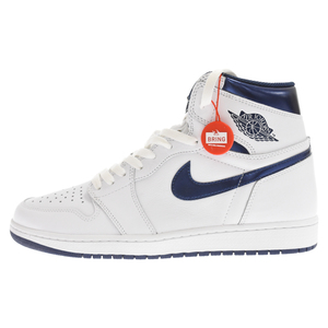 ナイキ AIR JORDAN 1 RETRO HIGH OG METALLIC NAVY エアジョーダン1 レトロ ハイカットスニーカー ホワイト/ネイビー US11/29cm 555088-106