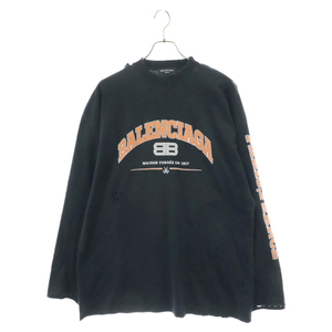 BALENCIAGA バレンシアガ 22SS ロゴ クラッシュ加工 ロングスリーブ 長袖Tシャツ ロンT カットソー ブラック 681046