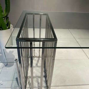 引取り限定 ダイニングテーブル 幅200cm ガラステーブル ガラス天板 クリスタル テーブル ステンレス脚 食卓テーブル レジーナ シルバーの画像7