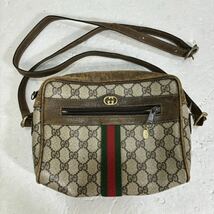 [KK2890]1円スタート！GUCCI GGモノグラム キャンバスショルダーバッグ シェリーライン ウェブ レザー オールドグッチ _画像1