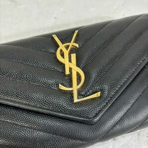 [k2829]1円スタート！YVES SAINT LAURENT 黒 レザー長財布 イヴサンローラン Vステッチ の画像5