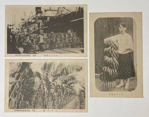 戦前　絵葉書　台湾　青果物同業組合　3枚　台中　台湾美人　バナナ　バナナ園　船積　貨物船