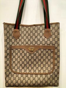 C77 1円～ 中古品 グッチ GUCCI プラス PLUS オールドグッチ シェリーライン トートバッグ GG柄 茶 ブラウン メンズ レディース