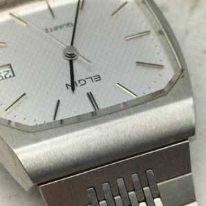 S58 不動品 エルジン ELGIN クロノグラフ スクエア クオーツ メンズ 腕時計 デイト 2点セットの画像9