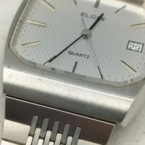 S58 不動品 エルジン ELGIN クロノグラフ スクエア クオーツ メンズ 腕時計 デイト 2点セットの画像10